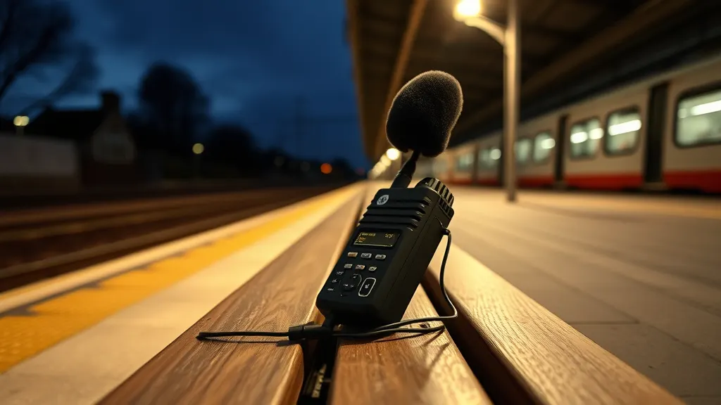 A recorder on a station platform